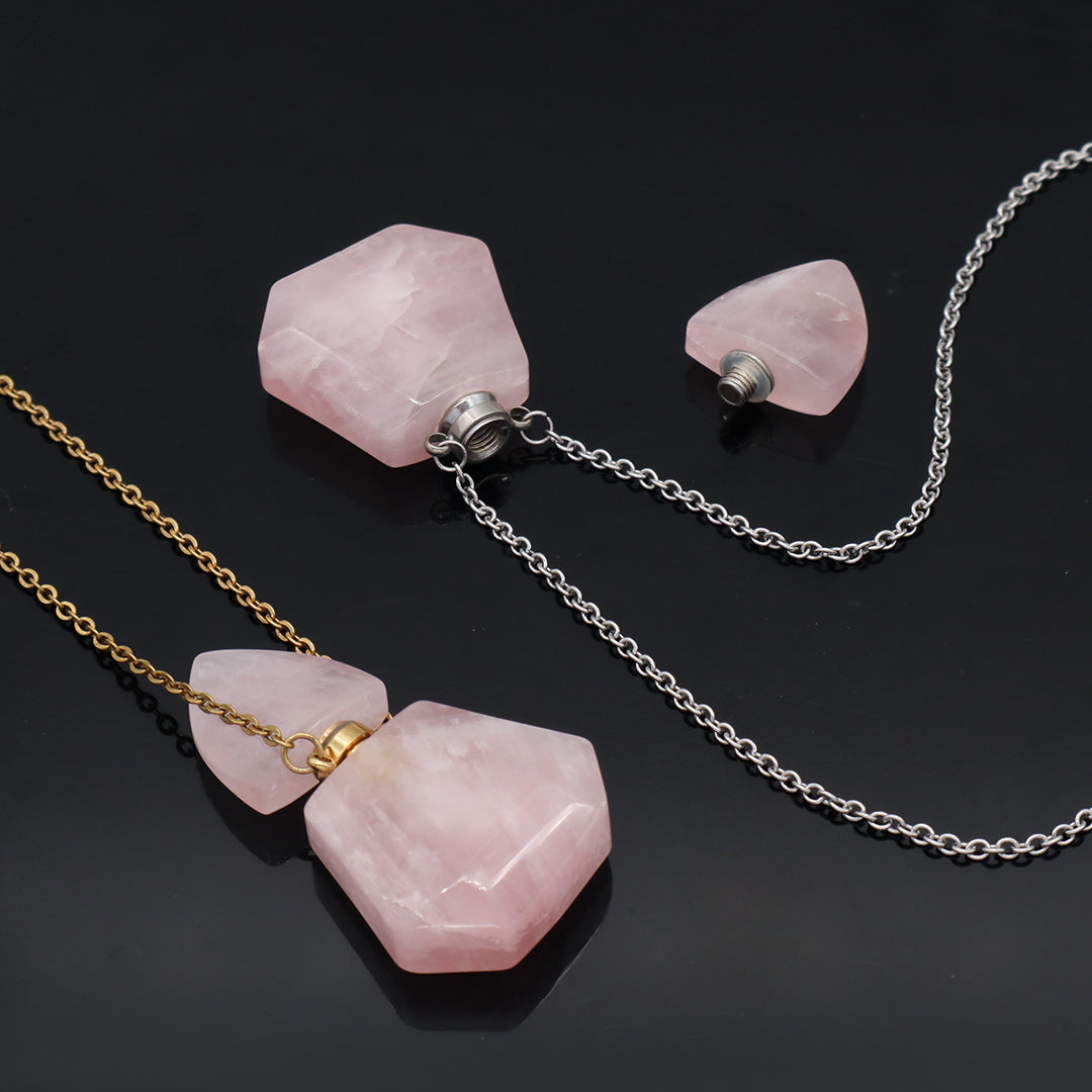 Custom Women Girl Gift 18K Gold plated stainless steel Chain Natural Stone amethyst Pink quartz Perfume Bottle Pendant Necklace