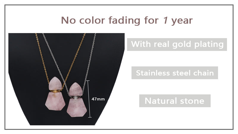 Custom Women Girl Gift 18K Gold plated stainless steel Chain Natural Stone amethyst Pink quartz Perfume Bottle Pendant Necklace