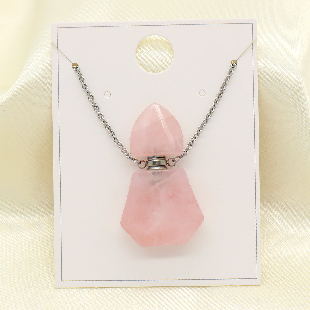 Custom Women Girl Gift 18K Gold plated stainless steel Chain Natural Stone amethyst Pink quartz Perfume Bottle Pendant Necklace