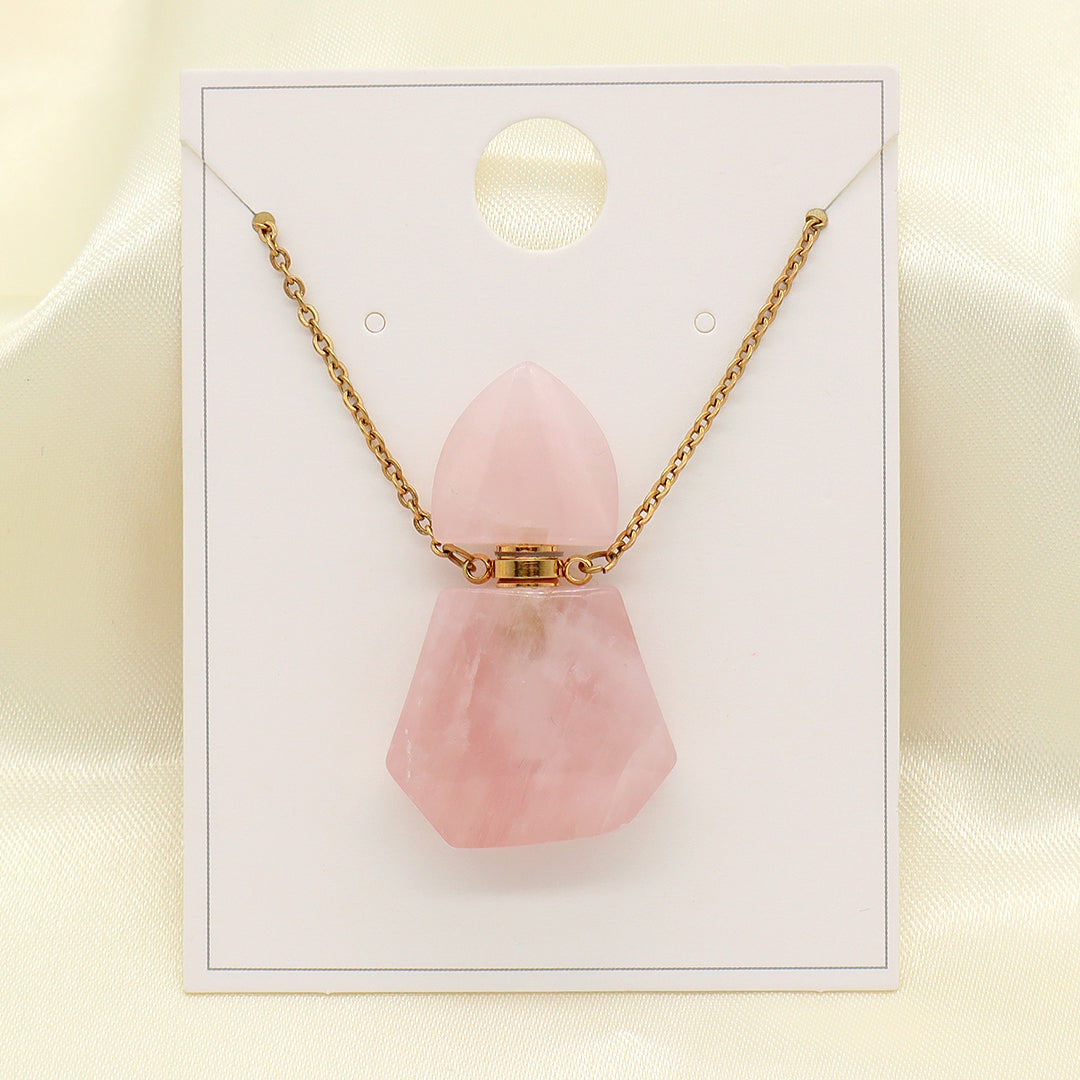 Custom Women Girl Gift 18K Gold plated stainless steel Chain Natural Stone amethyst Pink quartz Perfume Bottle Pendant Necklace