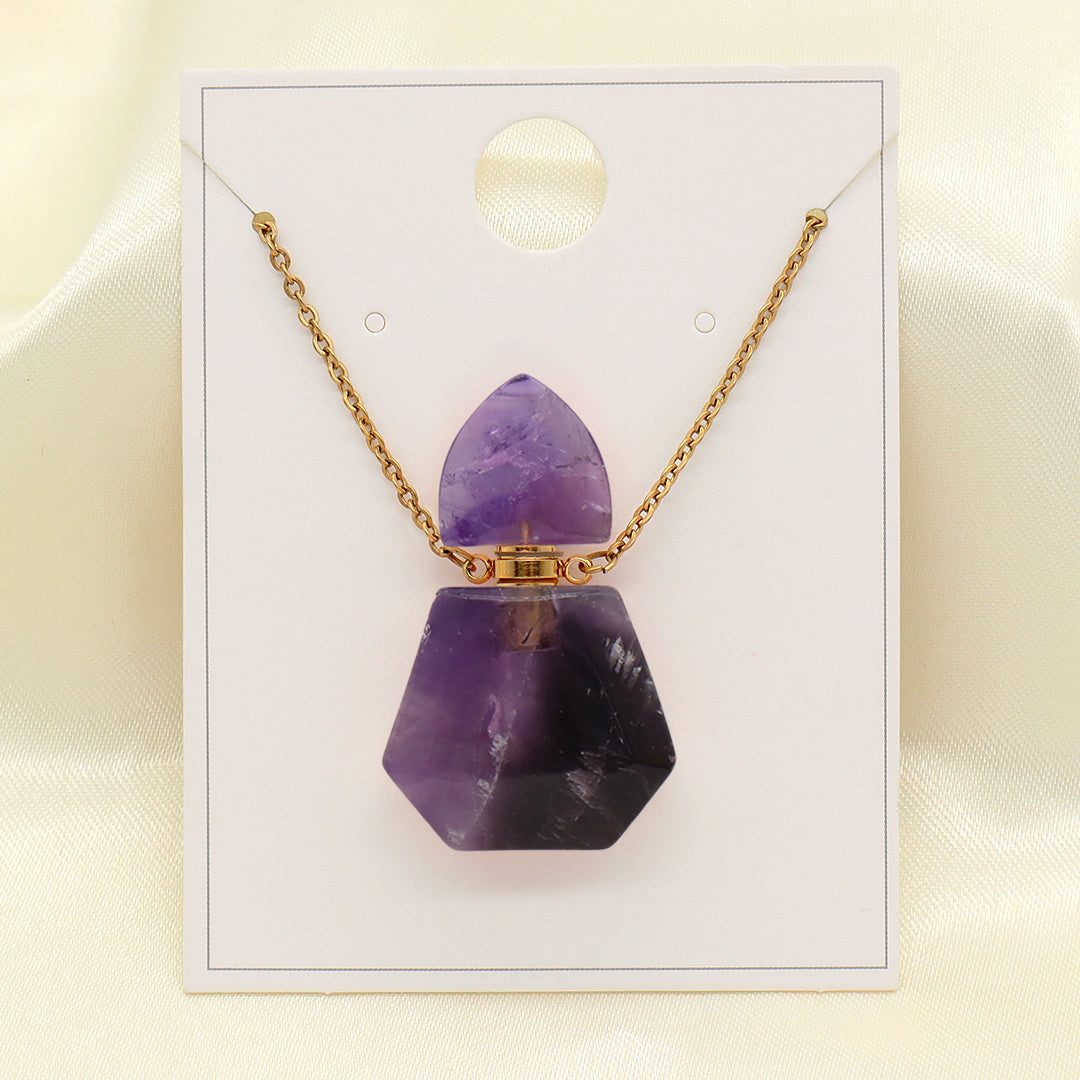 Custom Women Girl Gift 18K Gold plated stainless steel Chain Natural Stone amethyst Pink quartz Perfume Bottle Pendant Necklace