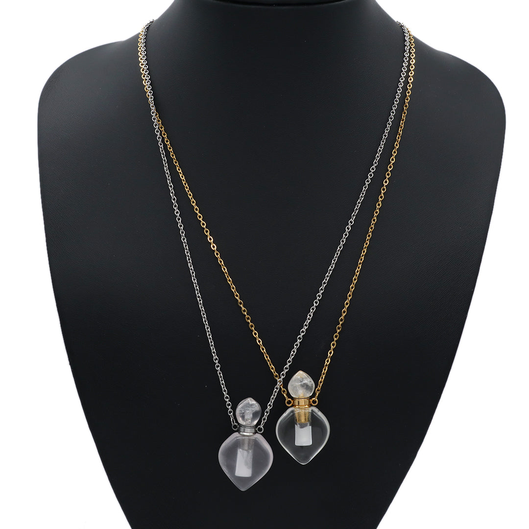 Natural Stone essential oil Pendant Jewelry 18K Gold Plated stainless steel Chain clear quartz amethyst perfume bottle Necklace