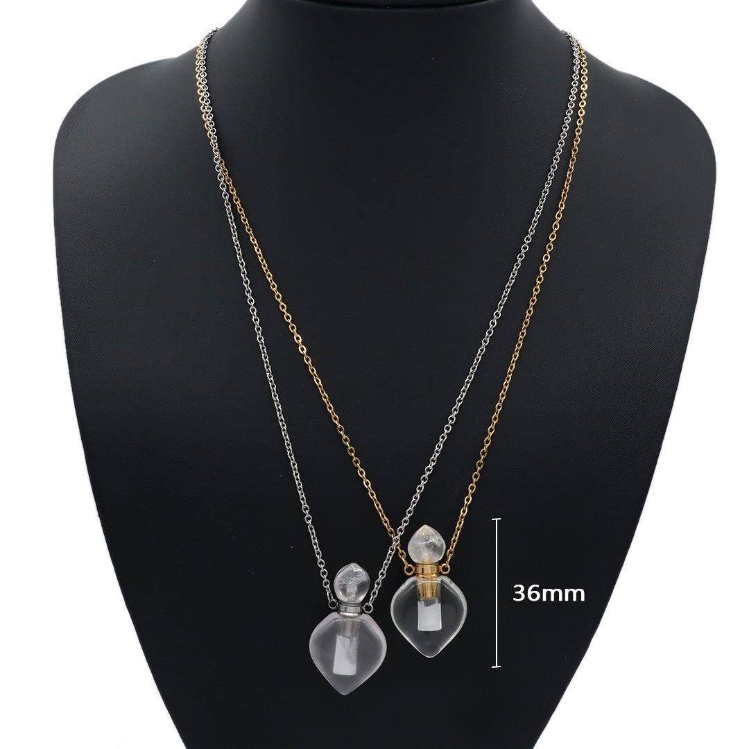 Natural Stone essential oil Pendant Jewelry 18K Gold Plated stainless steel Chain clear quartz amethyst perfume bottle Necklace