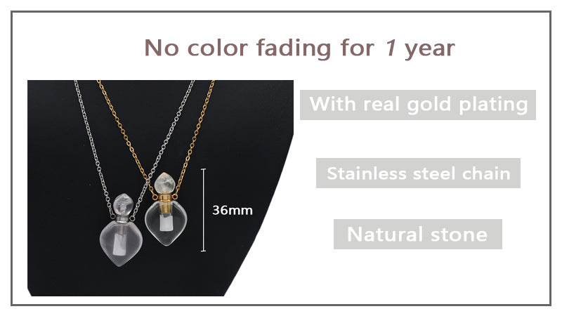 Natural Stone essential oil Pendant Jewelry 18K Gold Plated stainless steel Chain clear quartz amethyst perfume bottle Necklace