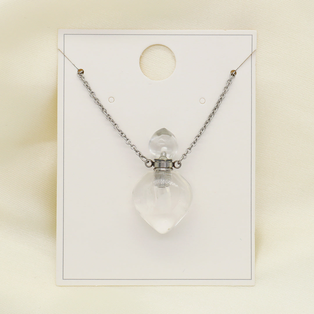 Natural Stone essential oil Pendant Jewelry 18K Gold Plated stainless steel Chain clear quartz amethyst perfume bottle Necklace