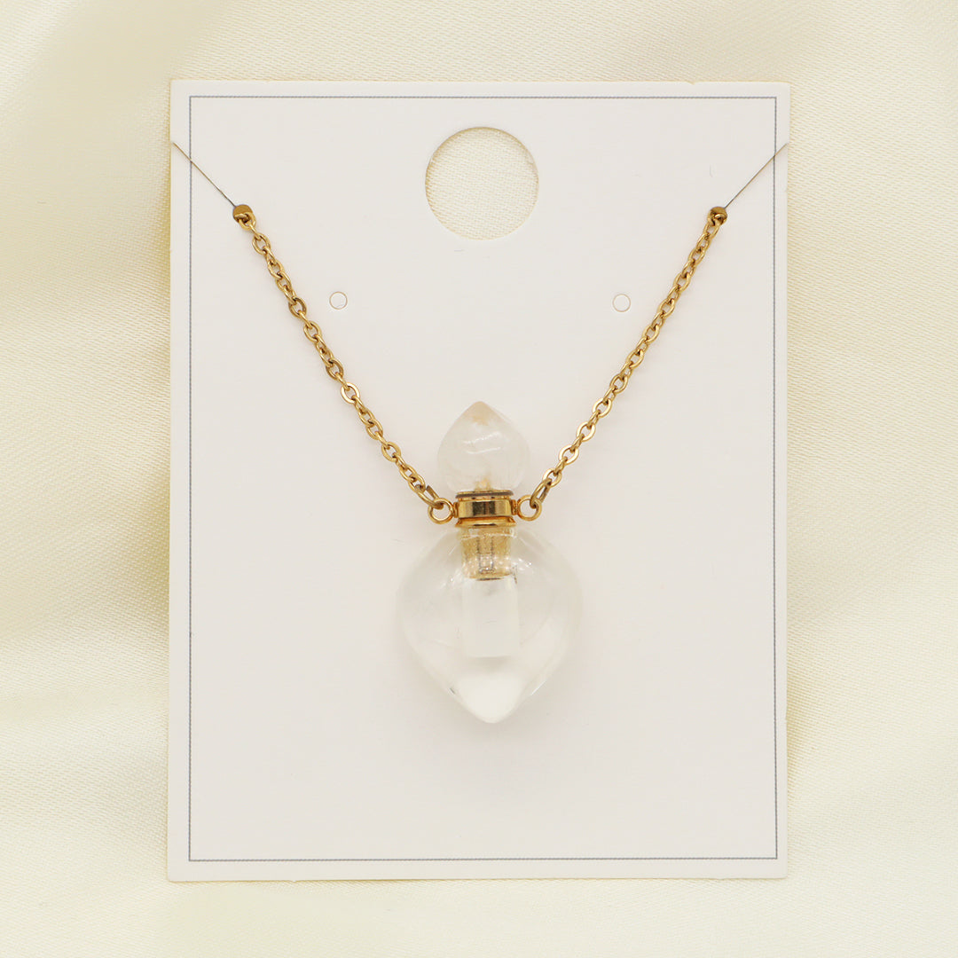 Natural Stone essential oil Pendant Jewelry 18K Gold Plated stainless steel Chain clear quartz amethyst perfume bottle Necklace