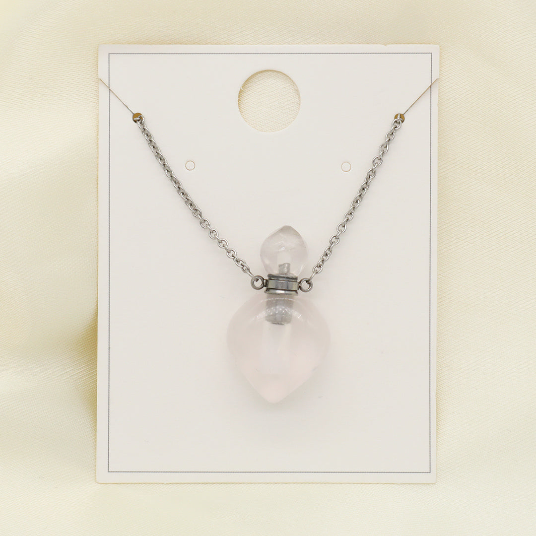 Natural Stone essential oil Pendant Jewelry 18K Gold Plated stainless steel Chain clear quartz amethyst perfume bottle Necklace
