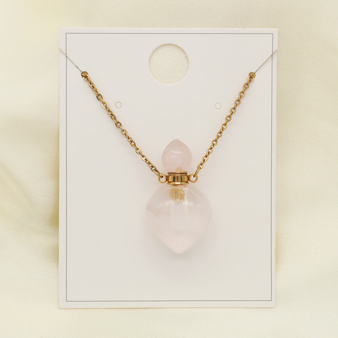 Natural Stone essential oil Pendant Jewelry 18K Gold Plated stainless steel Chain clear quartz amethyst perfume bottle Necklace