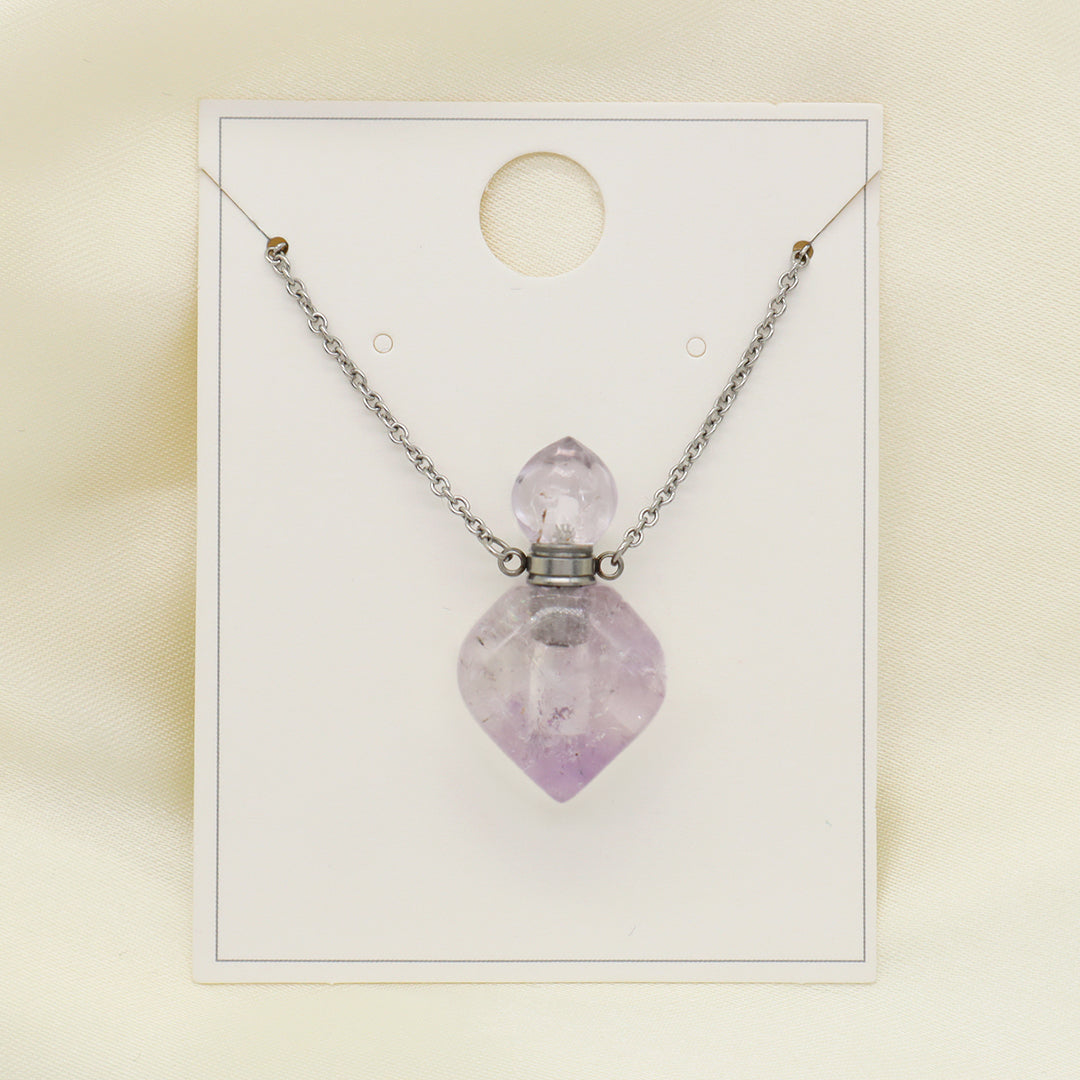 Natural Stone essential oil Pendant Jewelry 18K Gold Plated stainless steel Chain clear quartz amethyst perfume bottle Necklace