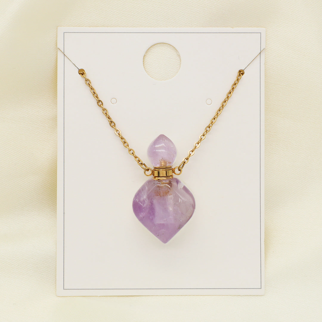 Natural Stone essential oil Pendant Jewelry 18K Gold Plated stainless steel Chain clear quartz amethyst perfume bottle Necklace