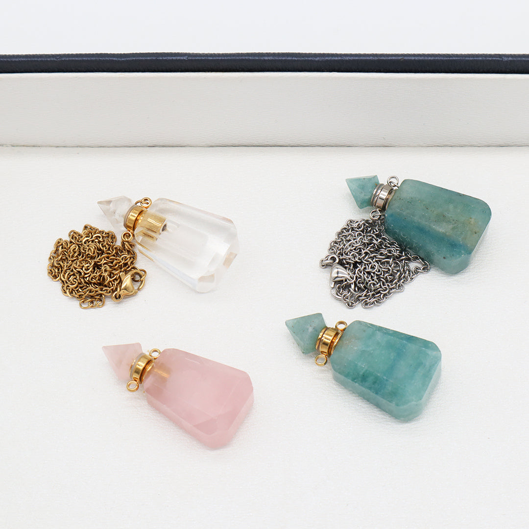 Custom Women Healing amazonite Natural Stone perfume Bottle Pendant 18K Gold plated stainless steel Chain essential oil Necklace