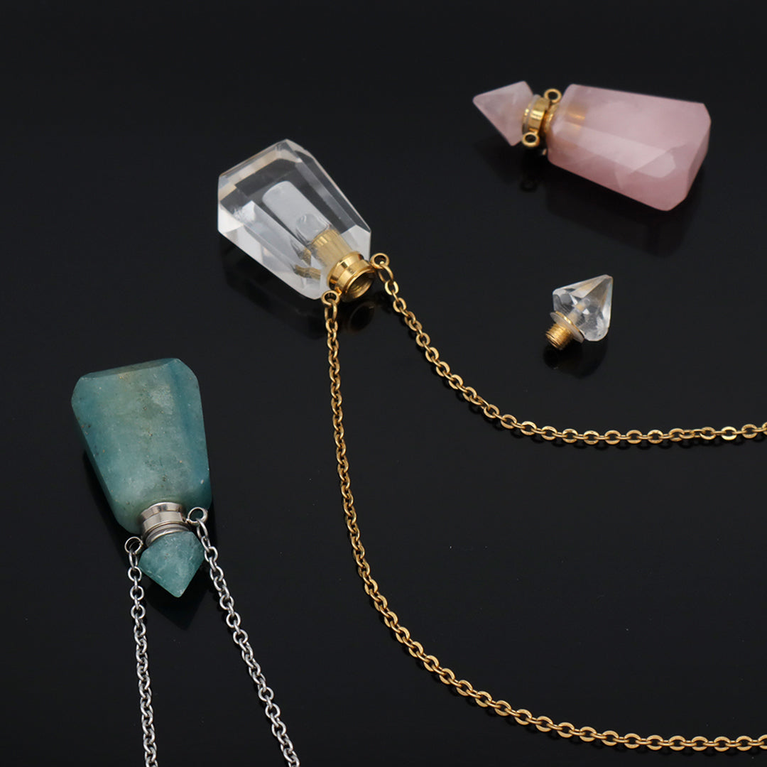 Custom Women Healing amazonite Natural Stone perfume Bottle Pendant 18K Gold plated stainless steel Chain essential oil Necklace