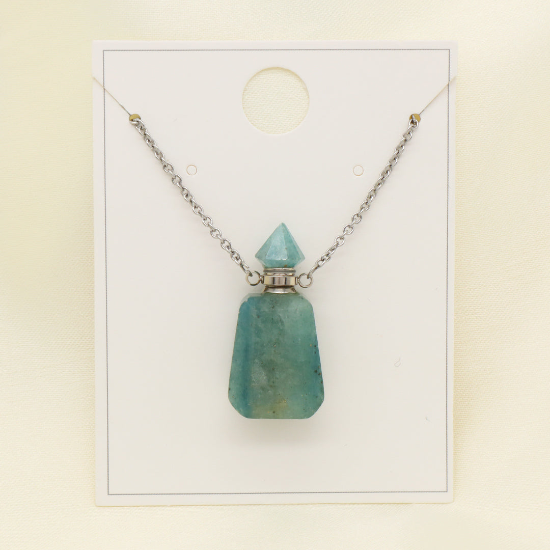 Custom Women Healing amazonite Natural Stone perfume Bottle Pendant 18K Gold plated stainless steel Chain essential oil Necklace