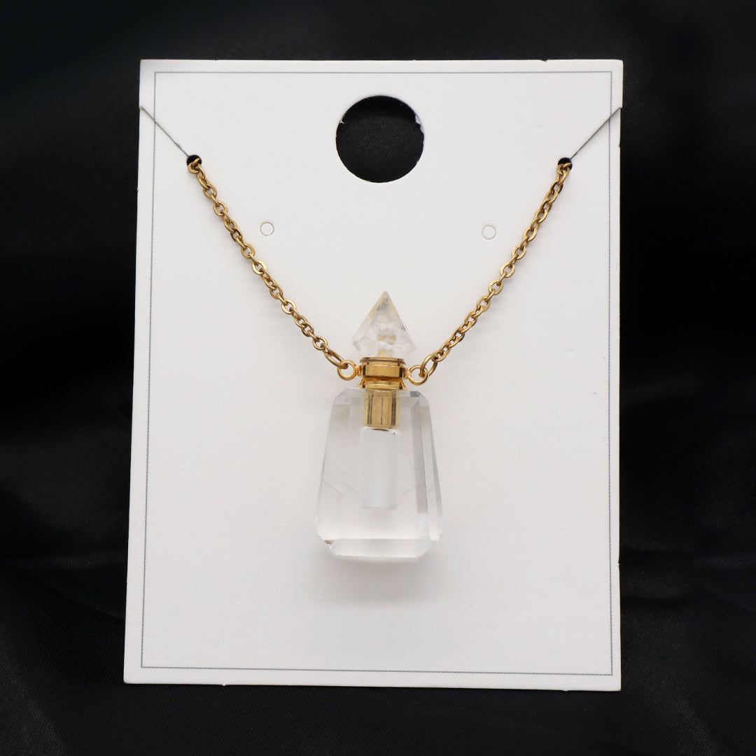 Custom Women Healing amazonite Natural Stone perfume Bottle Pendant 18K Gold plated stainless steel Chain essential oil Necklace