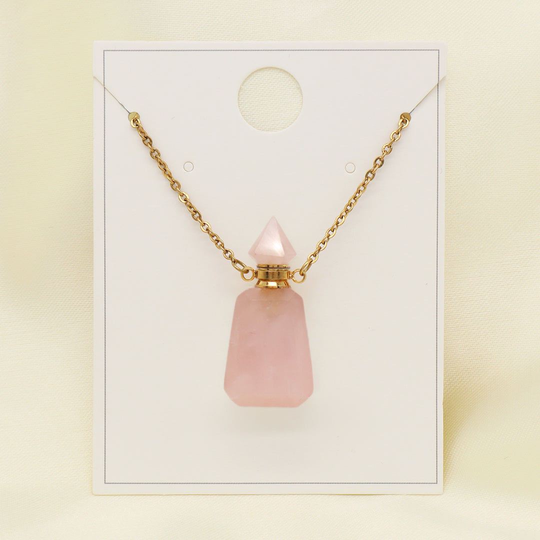 Custom Women Healing amazonite Natural Stone perfume Bottle Pendant 18K Gold plated stainless steel Chain essential oil Necklace