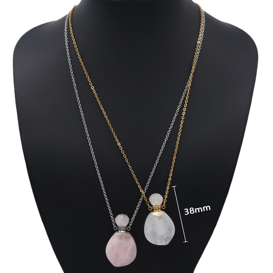 Pink Purple Black Blue Custom 18K Gold Plated stainless steel Chain essential oil perfume bottle Natural Stone Pendant Necklace