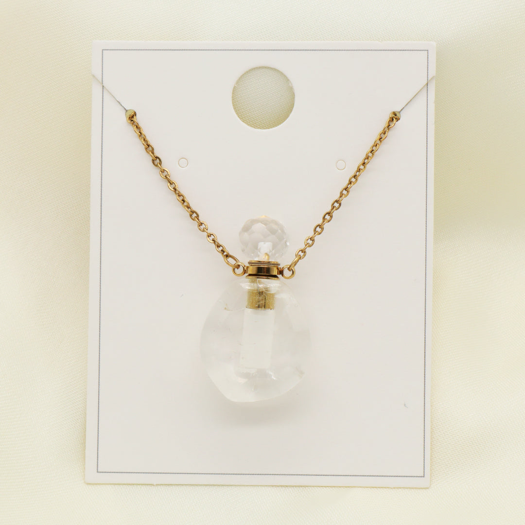 Pink Purple Black Blue Custom 18K Gold Plated stainless steel Chain essential oil perfume bottle Natural Stone Pendant Necklace