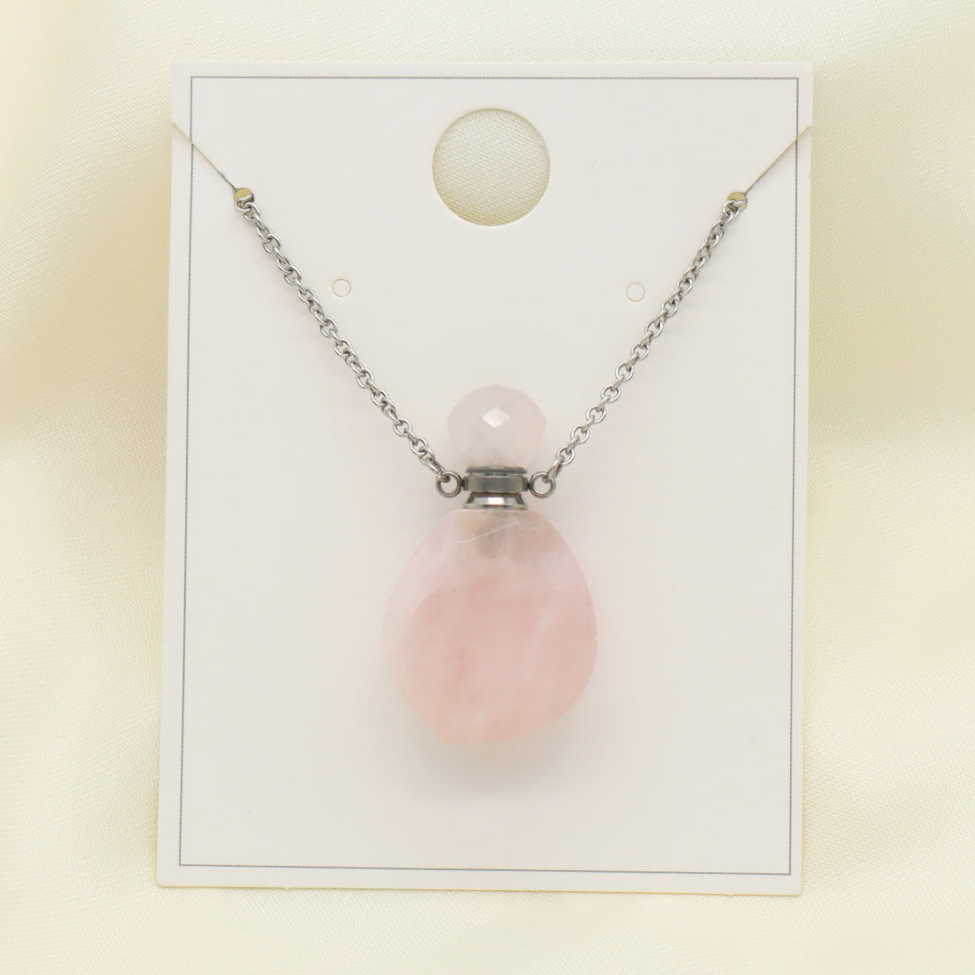 Pink Purple Black Blue Custom 18K Gold Plated stainless steel Chain essential oil perfume bottle Natural Stone Pendant Necklace