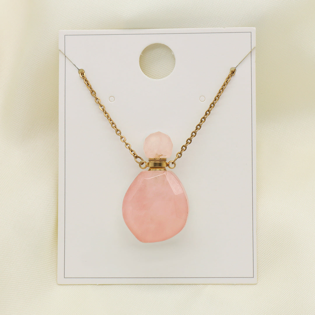 Pink Purple Black Blue Custom 18K Gold Plated stainless steel Chain essential oil perfume bottle Natural Stone Pendant Necklace