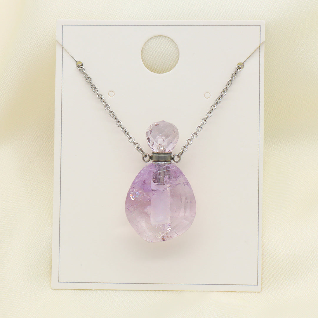 Pink Purple Black Blue Custom 18K Gold Plated stainless steel Chain essential oil perfume bottle Natural Stone Pendant Necklace