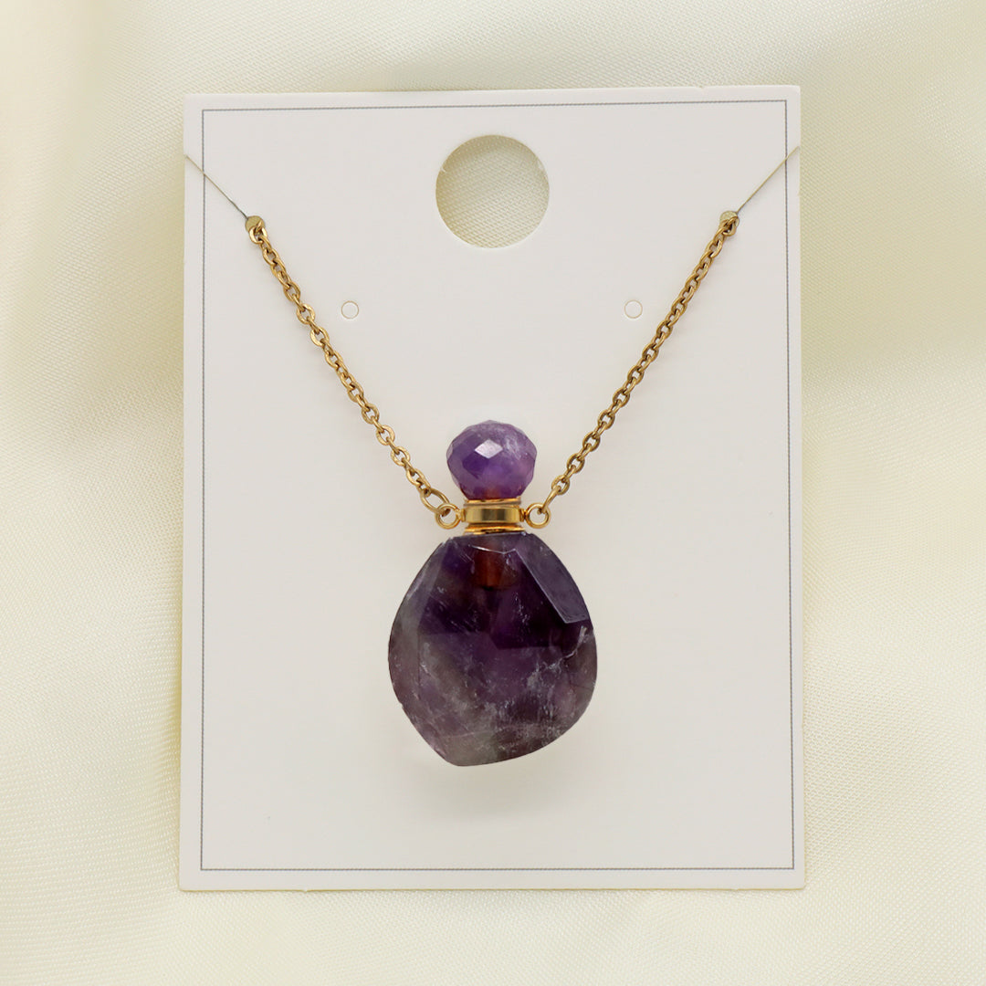 Pink Purple Black Blue Custom 18K Gold Plated stainless steel Chain essential oil perfume bottle Natural Stone Pendant Necklace