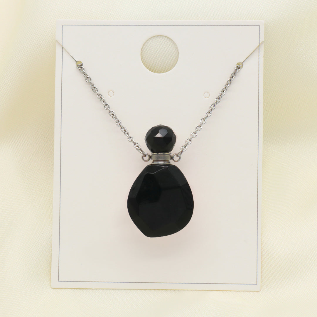 Pink Purple Black Blue Custom 18K Gold Plated stainless steel Chain essential oil perfume bottle Natural Stone Pendant Necklace