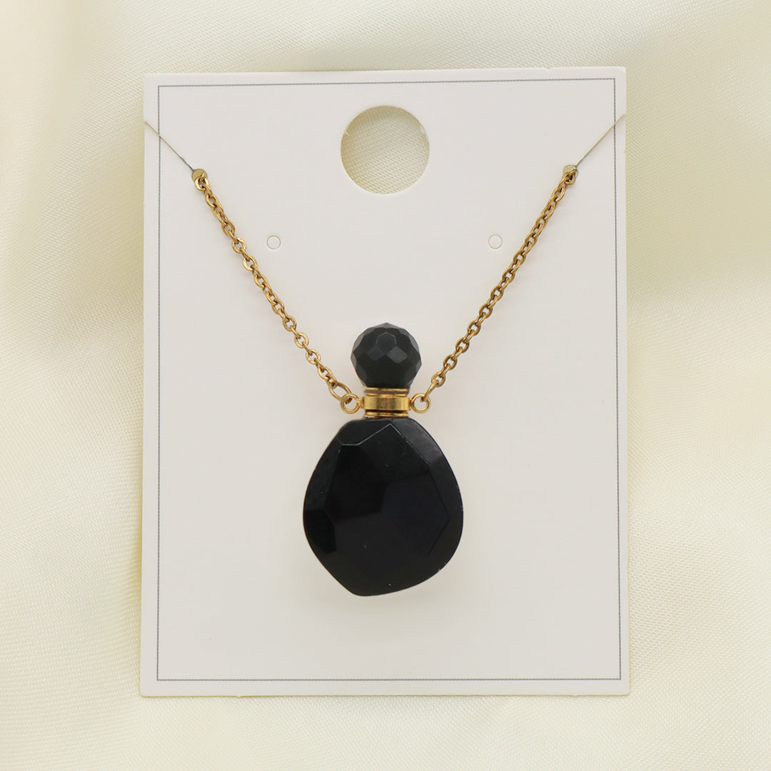Pink Purple Black Blue Custom 18K Gold Plated stainless steel Chain essential oil perfume bottle Natural Stone Pendant Necklace
