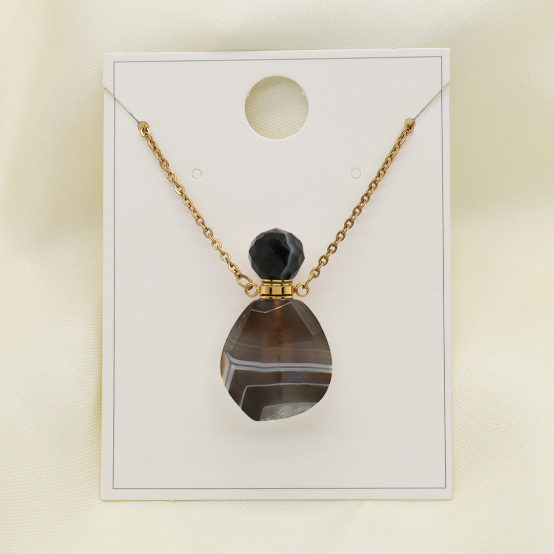 Pink Purple Black Blue Custom 18K Gold Plated stainless steel Chain essential oil perfume bottle Natural Stone Pendant Necklace