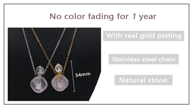 Custom Lady Pink quartz amethyst Natural Stone Pendant Gold plated stainless steel Chain essential oil perfume bottle Necklace