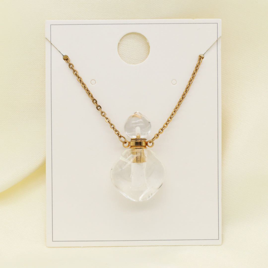Custom Lady Pink quartz amethyst Natural Stone Pendant Gold plated stainless steel Chain essential oil perfume bottle Necklace