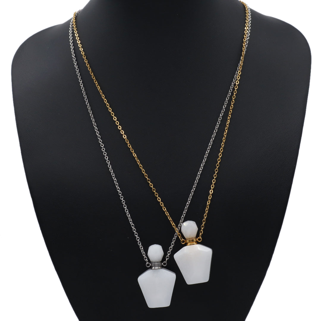 Wholesale Custom Women Gift 18K Gold Plated stainless steel Chain Natural Stone essential oil Perfume Bottle pendant necklaces
