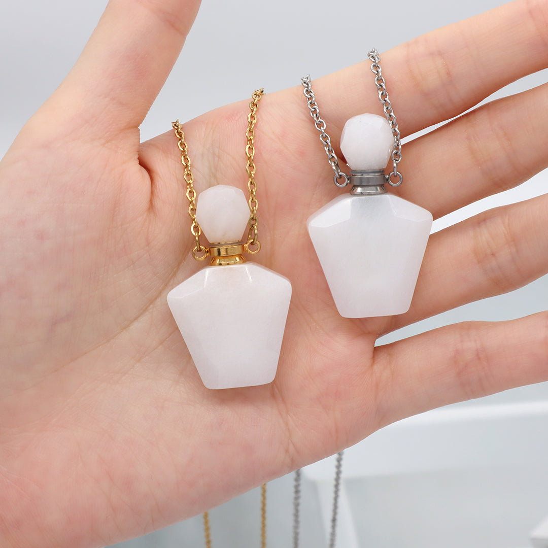 Wholesale Custom Women Gift 18K Gold Plated stainless steel Chain Natural Stone essential oil Perfume Bottle pendant necklaces