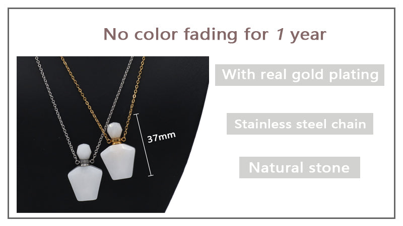 Wholesale Custom Women Gift 18K Gold Plated stainless steel Chain Natural Stone essential oil Perfume Bottle pendant necklaces