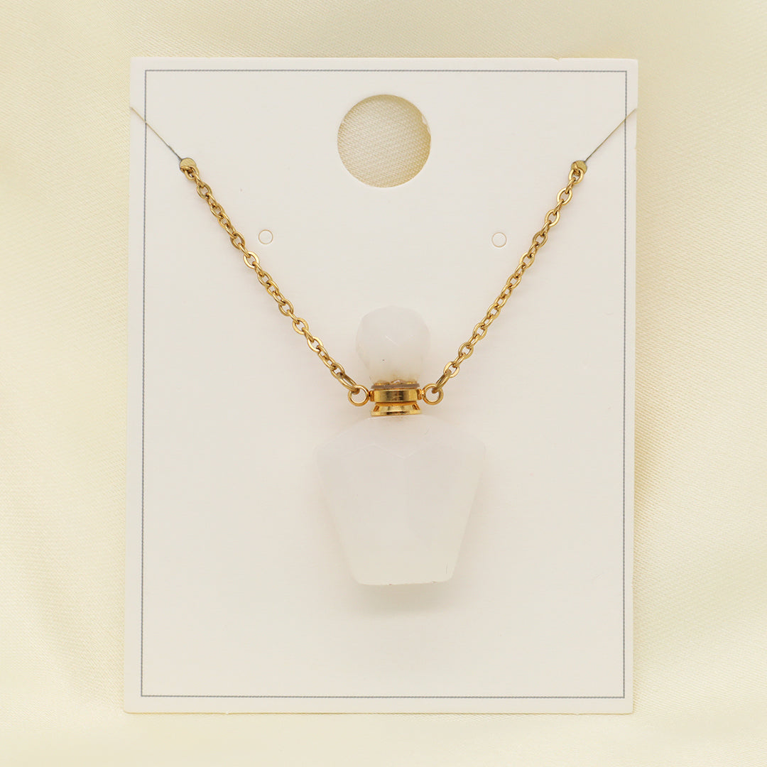 Wholesale Custom Women Gift 18K Gold Plated stainless steel Chain Natural Stone essential oil Perfume Bottle pendant necklaces