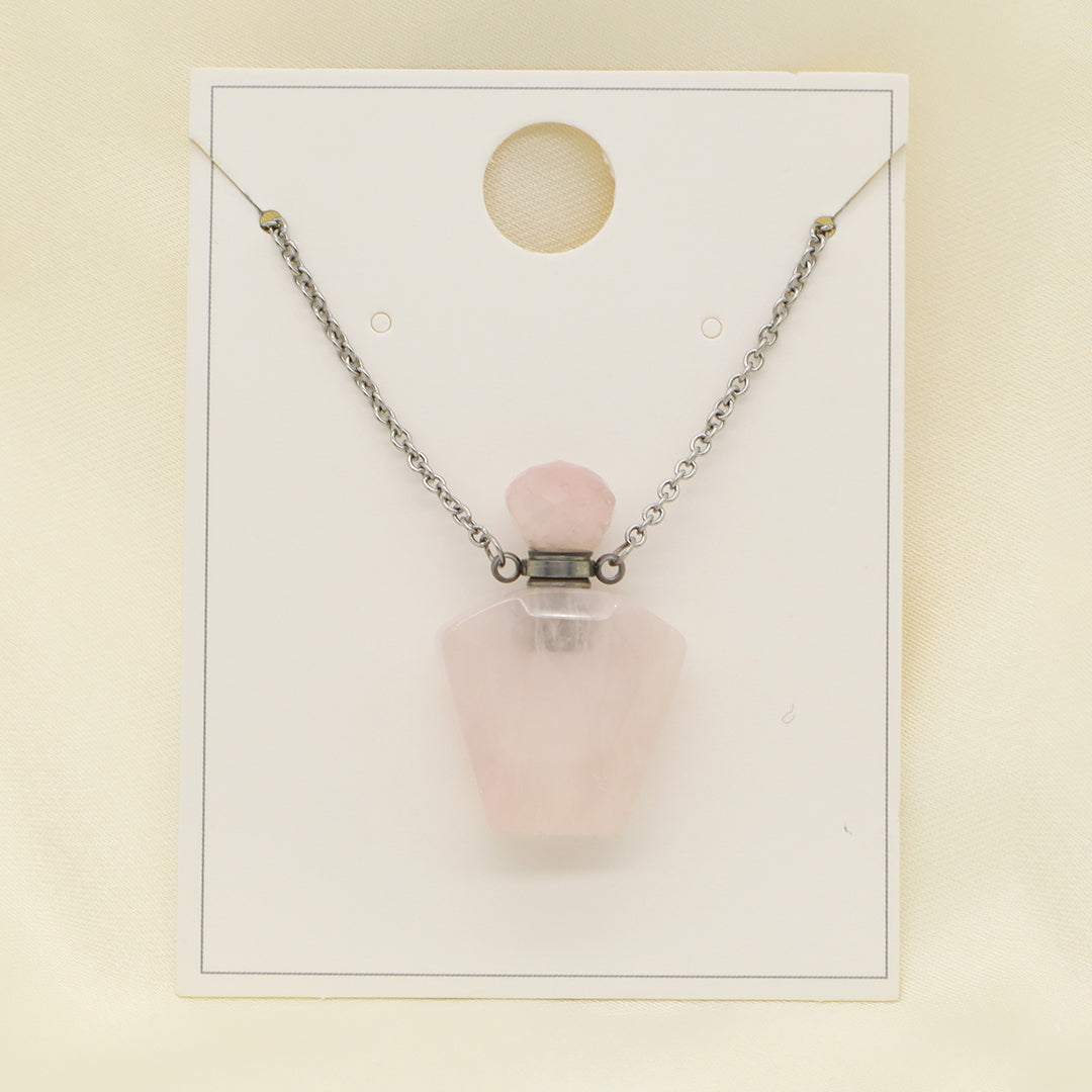 Wholesale Custom Women Gift 18K Gold Plated stainless steel Chain Natural Stone essential oil Perfume Bottle pendant necklaces
