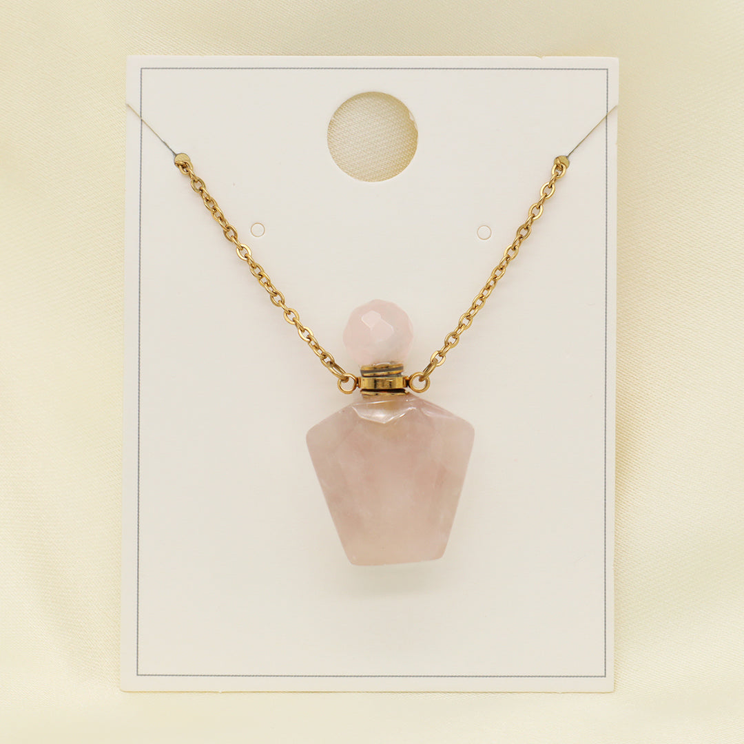 Wholesale Custom Women Gift 18K Gold Plated stainless steel Chain Natural Stone essential oil Perfume Bottle pendant necklaces