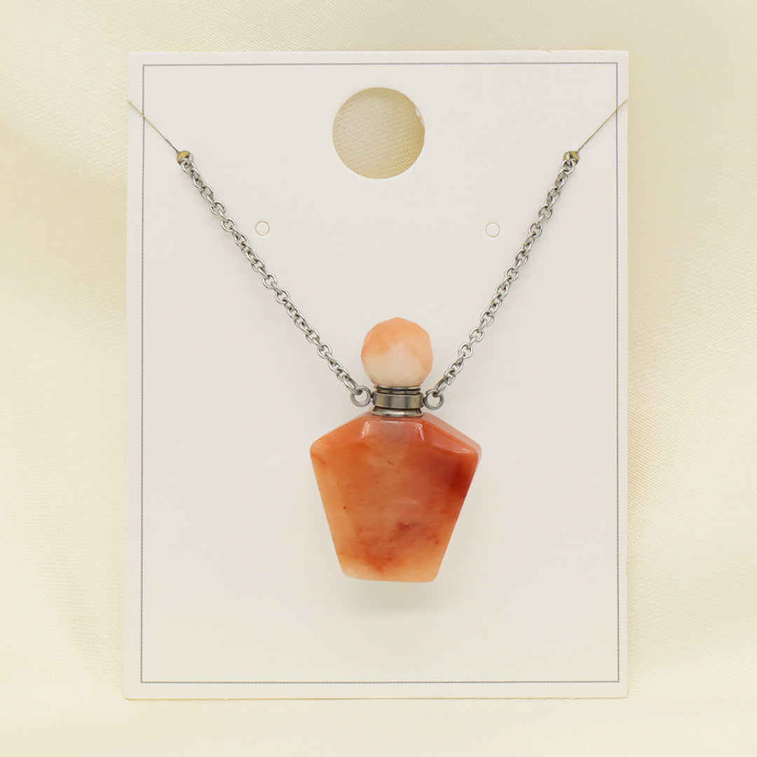 Wholesale Custom Women Gift 18K Gold Plated stainless steel Chain Natural Stone essential oil Perfume Bottle pendant necklaces