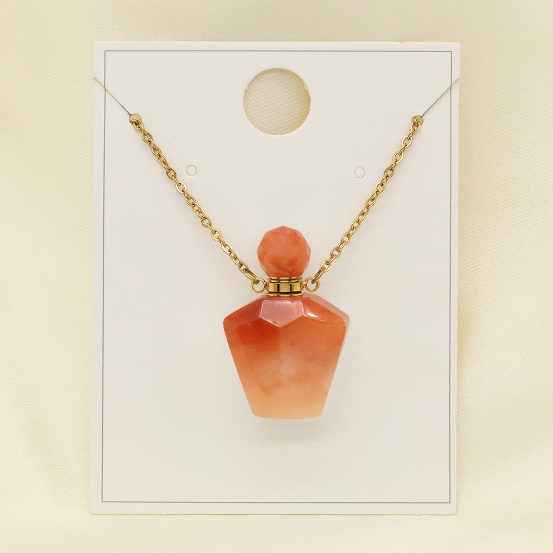 Wholesale Custom Women Gift 18K Gold Plated stainless steel Chain Natural Stone essential oil Perfume Bottle pendant necklaces