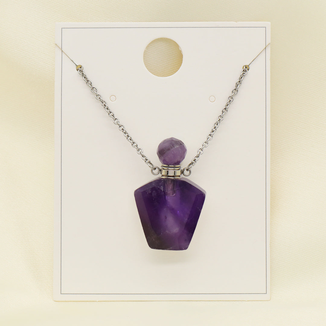 Wholesale Custom Women Gift 18K Gold Plated stainless steel Chain Natural Stone essential oil Perfume Bottle pendant necklaces
