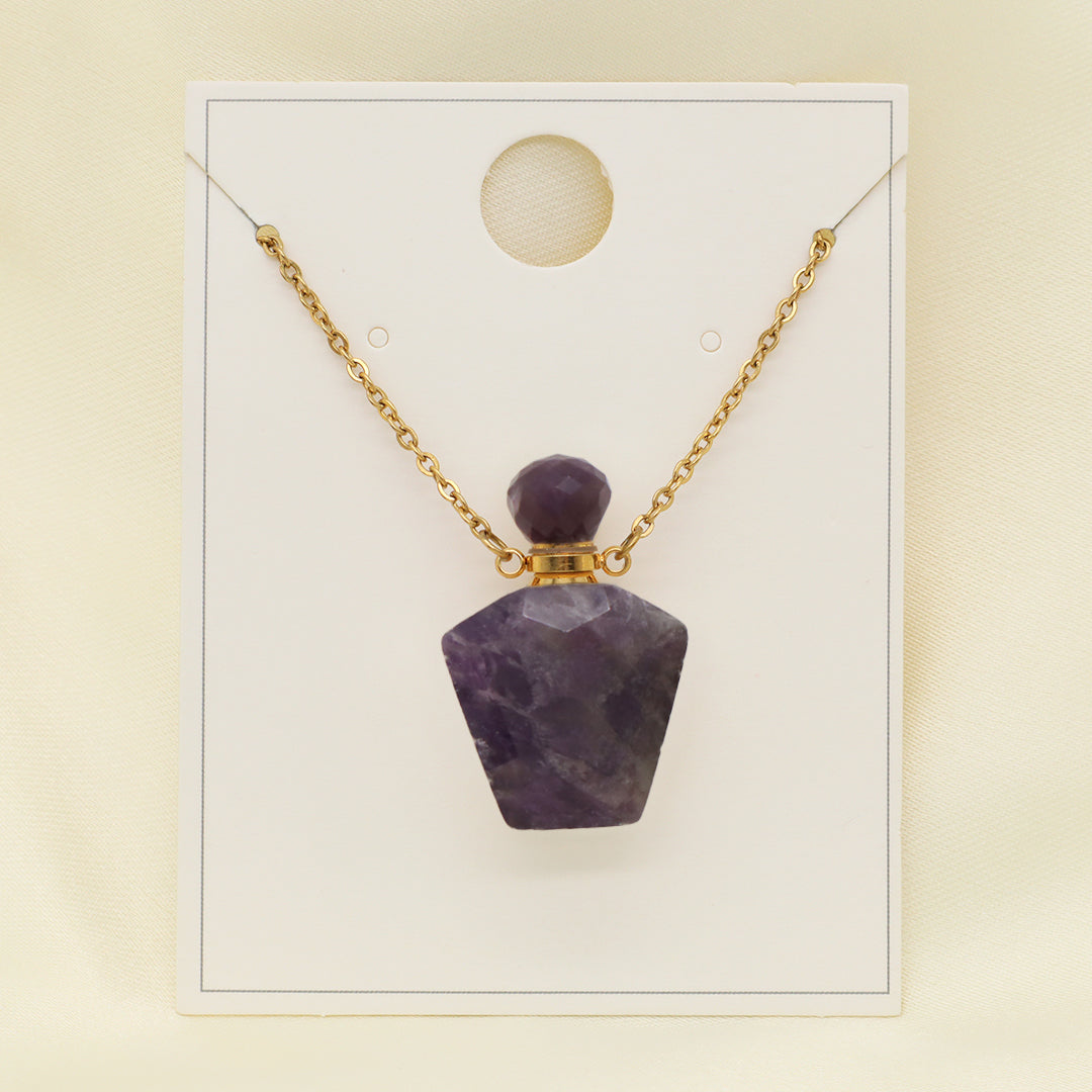 Wholesale Custom Women Gift 18K Gold Plated stainless steel Chain Natural Stone essential oil Perfume Bottle pendant necklaces