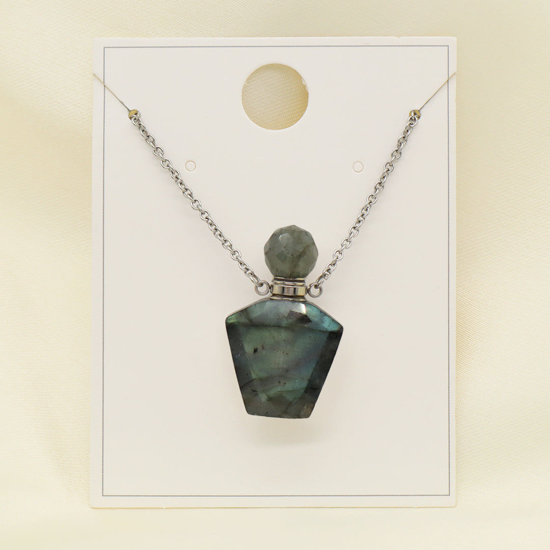 Wholesale Custom Women Gift 18K Gold Plated stainless steel Chain Natural Stone essential oil Perfume Bottle pendant necklaces