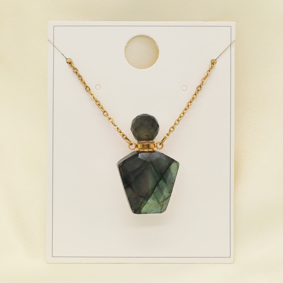 Wholesale Custom Women Gift 18K Gold Plated stainless steel Chain Natural Stone essential oil Perfume Bottle pendant necklaces