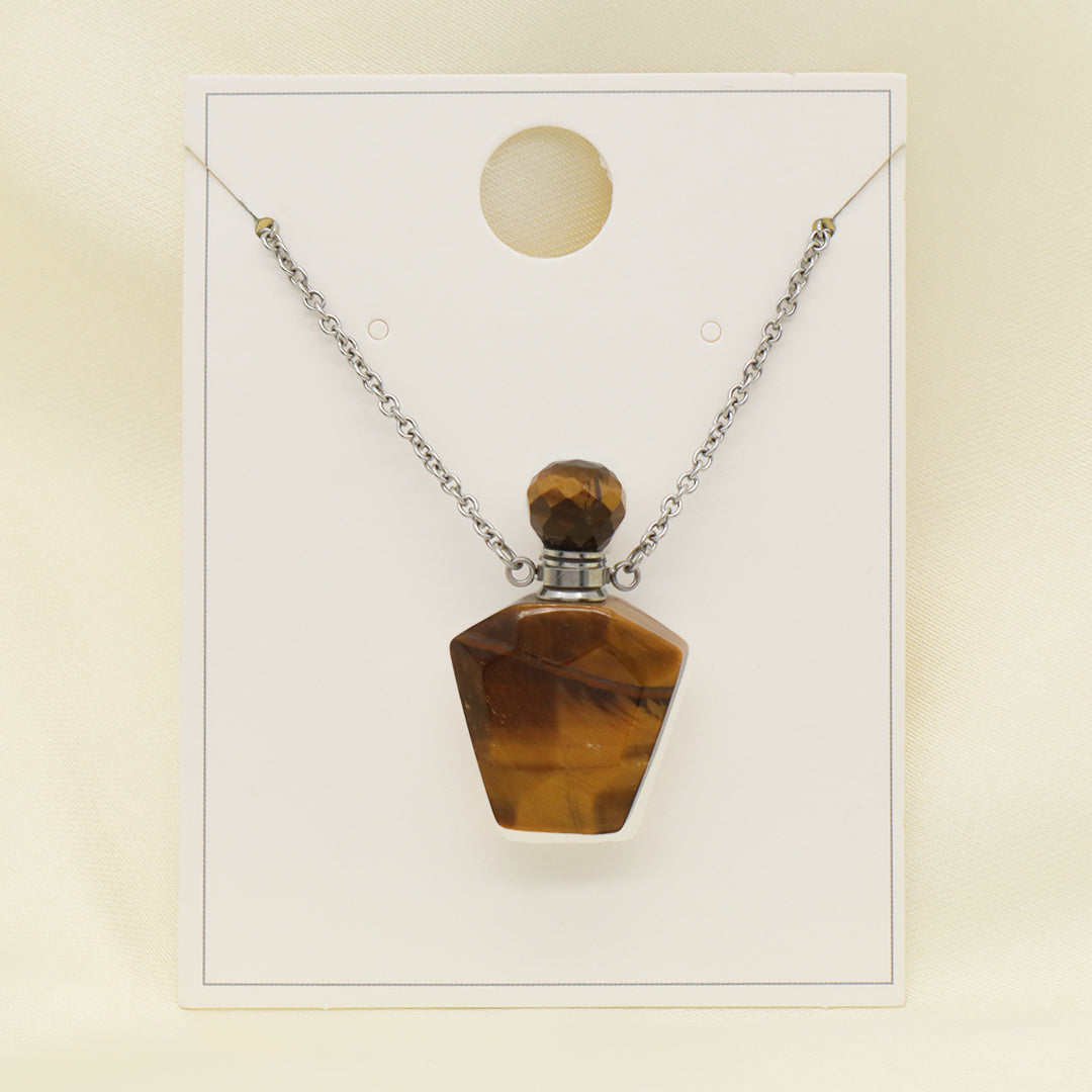 Wholesale Custom Women Gift 18K Gold Plated stainless steel Chain Natural Stone essential oil Perfume Bottle pendant necklaces