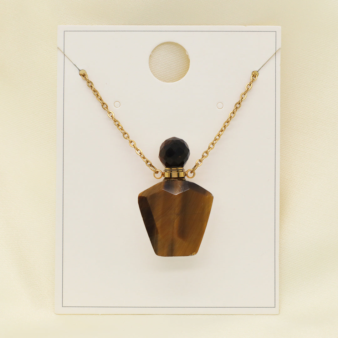 Wholesale Custom Women Gift 18K Gold Plated stainless steel Chain Natural Stone essential oil Perfume Bottle pendant necklaces