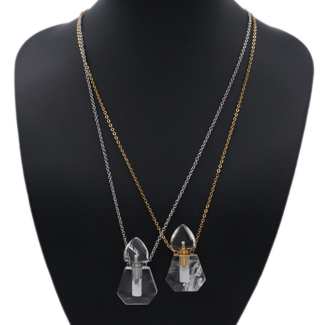 Various Custom Women Factory 18K Gold Plated stainless steel Chain Natural Stone Essential Oil Perfume Bottle Pendant Necklace