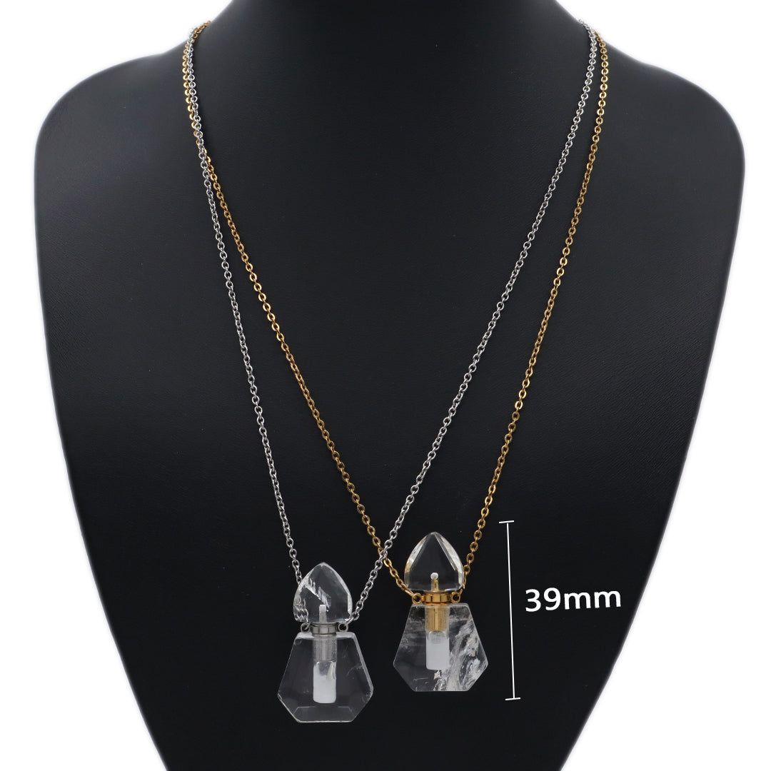 Various Custom Women Factory 18K Gold Plated stainless steel Chain Natural Stone Essential Oil Perfume Bottle Pendant Necklace