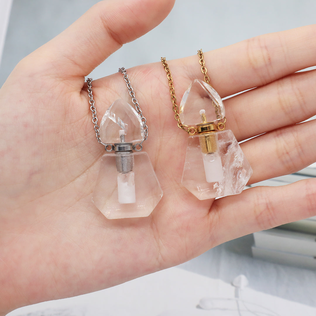 Various Custom Women Factory 18K Gold Plated stainless steel Chain Natural Stone Essential Oil Perfume Bottle Pendant Necklace