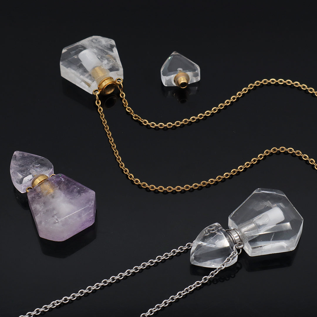 Various Custom Women Factory 18K Gold Plated stainless steel Chain Natural Stone Essential Oil Perfume Bottle Pendant Necklace