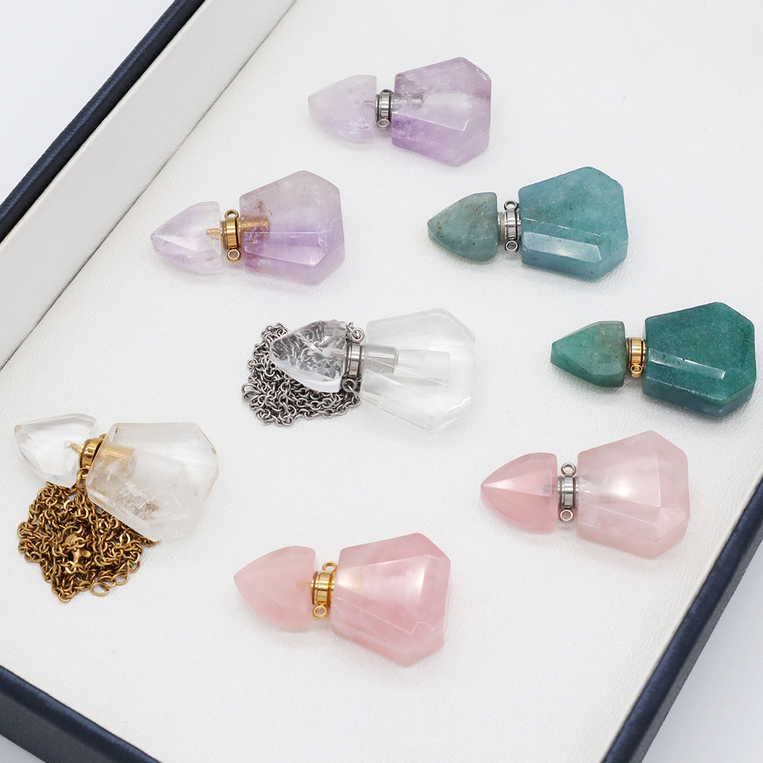 Various Custom Women Factory 18K Gold Plated stainless steel Chain Natural Stone Essential Oil Perfume Bottle Pendant Necklace