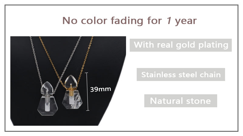 Various Custom Women Factory 18K Gold Plated stainless steel Chain Natural Stone Essential Oil Perfume Bottle Pendant Necklace